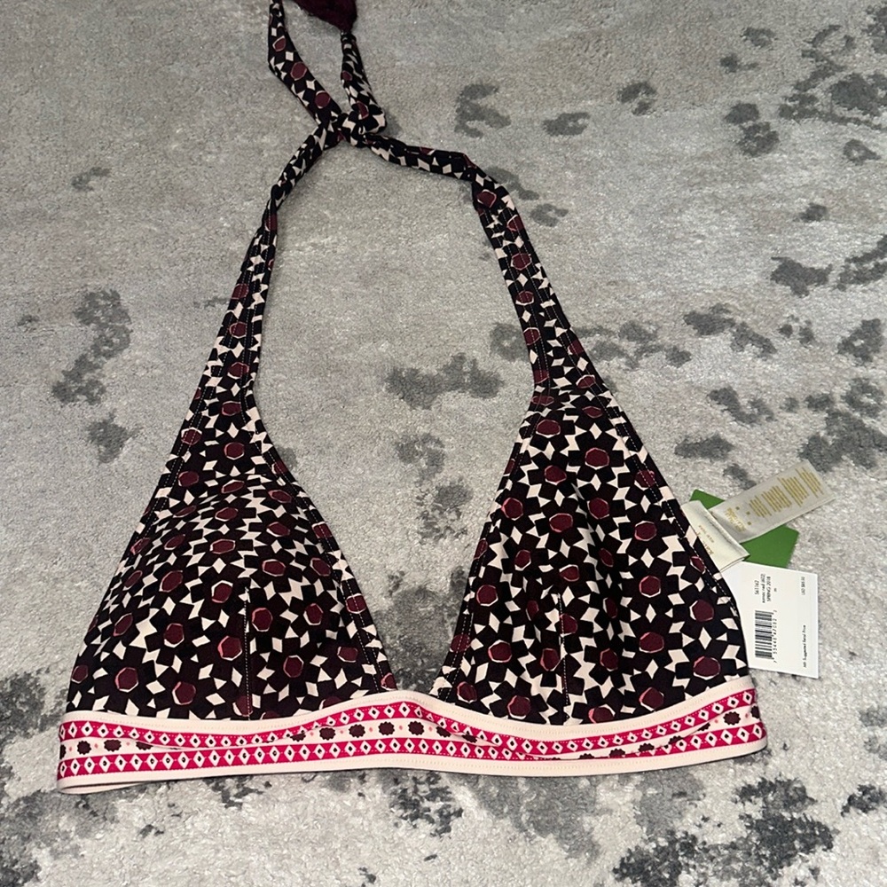 Kate spade triangle bikini top in burgundy with tassels